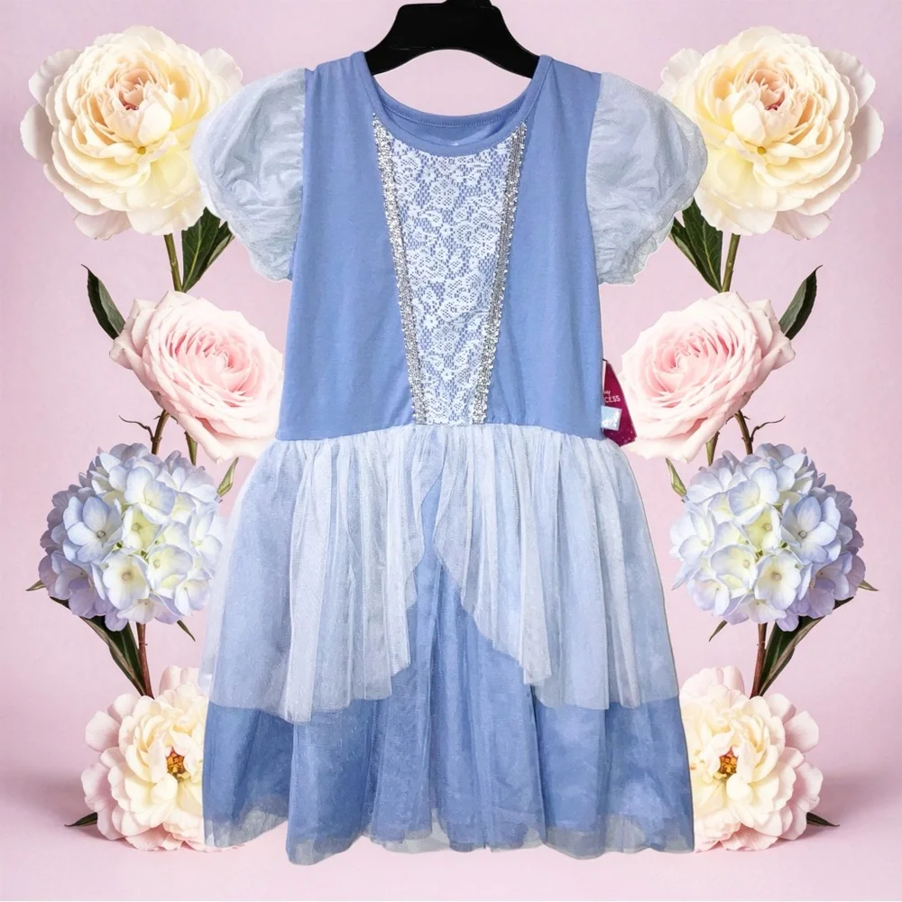 Disney Cinderella Girls Dress Blue White Tutu Skirt Princess Costume Sz M 7-8